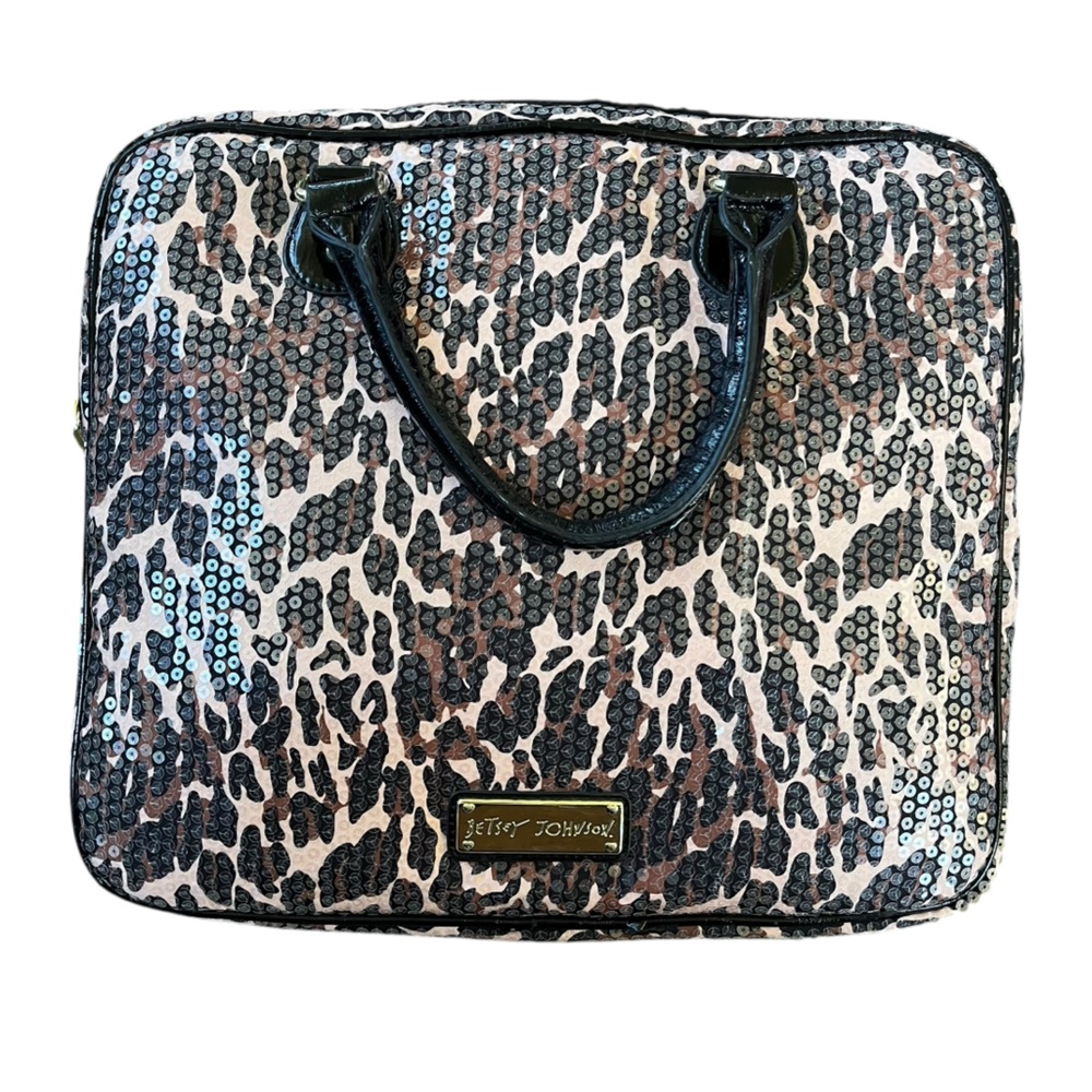 Betsey Johnson Sequin Leopard Carry Case Work Tote Laptop Bag
